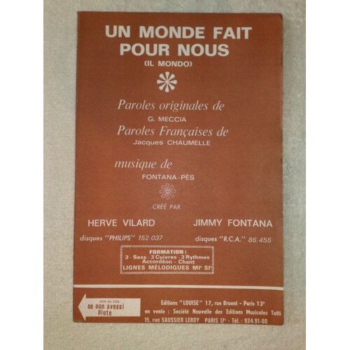 "Un Monde Fait Pour Nous"  Par Hervé Villard, Jimmy Fontana  //  "Se Non Avessi Piu Te"  Par Gianni Morandi