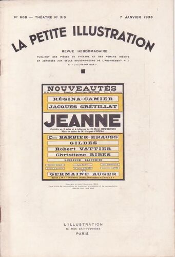La Petite Illustration  N° 608 : Jeanne - Comédie En 3 Actes De Henri Duvernois