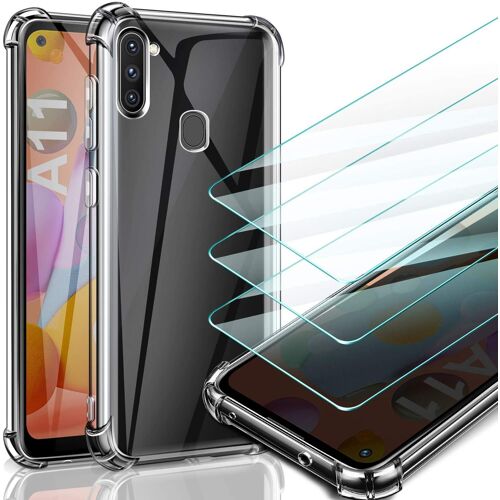 Coque Samsung A11 Silicone antichoc coins renforcés avec Film en Verre Trempé X3