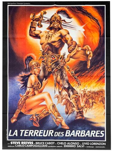 La Terreur Des Barbares (Il Terrore Dei Barbari) - Véritable Affiche De Cinéma Pliée - Format 120x160 Cm - De Carlo Campogalliani Avec Steve Reeves, Chelo Alonso, Bruce Cabot - 1959 Ressortie 1983