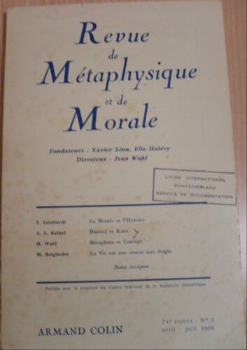 Revue De Métaphysique Et De Morale. Avril -Juin 1966, N°2