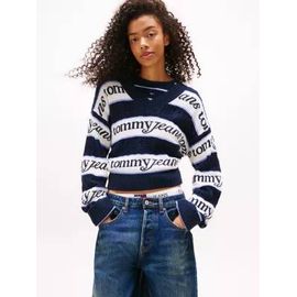 Pull Décontracté À Rayures Logo Et Drapeau