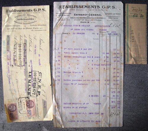 Lettre Facture Et Son Mandat À L'ordre De 1929.Établissement G.P.S Entrepot Général 115.115bis.117 Rue De L'ouest Paris (Xive)