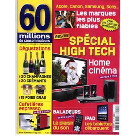 60 Millions De Consommateurs  N° 455 : High-Tech:Baladuers,Ipad,Home Cinema 6p/ Cafetieres 7p/ Vins 6p/ Joeuts 3p/ Palmares High-Tech 4p/ Sapin 2p/ Foie Gras 4p