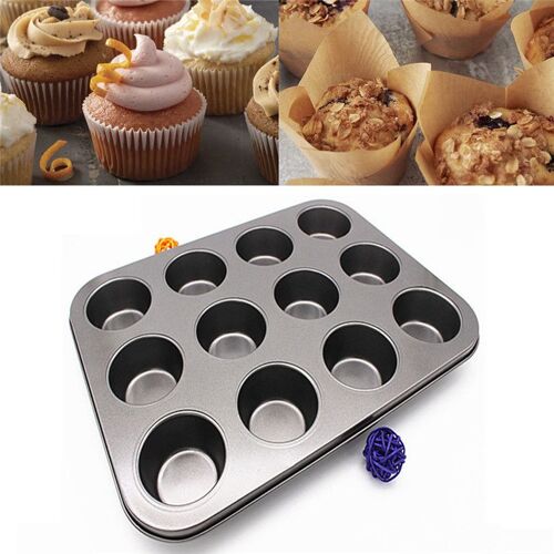 XM Poêle à Cupcake antiadhésive en acier carbone Ustensiles à muffins en acier au carbone de 12 tasses lave-vaisselle antiadhésif pour micro-ondes Saf