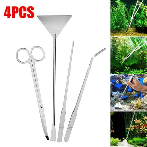 Xm Pincettes En Acier Inoxydable Conteneur D'aquarium Réservoir D'eau Ciseaux Pincettes Réservoir De Poissons Plantes Aquatiques Pince Outil De Nettoyage 4 Pièces