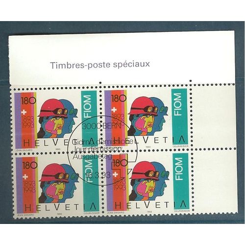 Suisse Année 1993 N° 1423 Travailleurs De La Métallurgie Bloc De 4 Oblitération 1 Er Jour