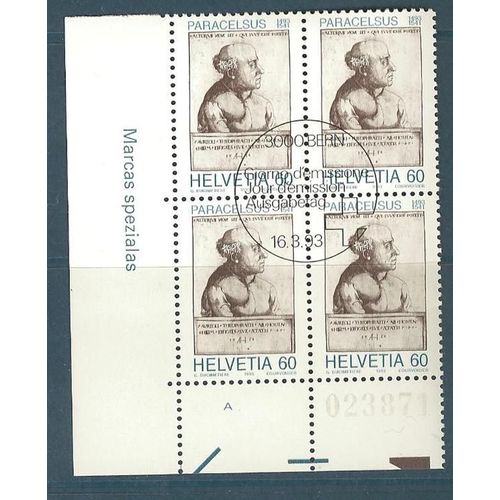 Suisse Année 1993 N° 1421 Paracelsus Bloc De 4 Oblitération 1er Jour