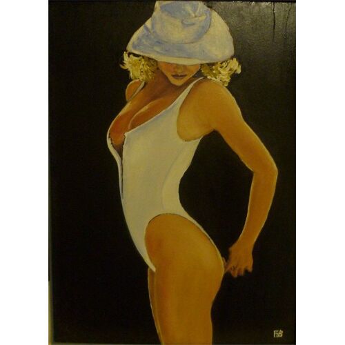 Tableau Original - Le Chapeau Bleu - Artiste Français