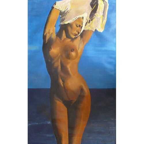 Tableau Original - Nu Sur Bleu - Huile Sur Toile Signée.