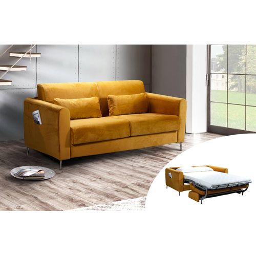 Owen - Canapé 3 Places Convertible - Ouverture Express - Couchage Quotidien - Velours Couleur - Jaune