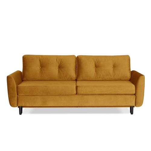 Nils - Canapé Droit 3 Places Convertible - Avec Coffre De Rangement - Velours Couleur - Jaune