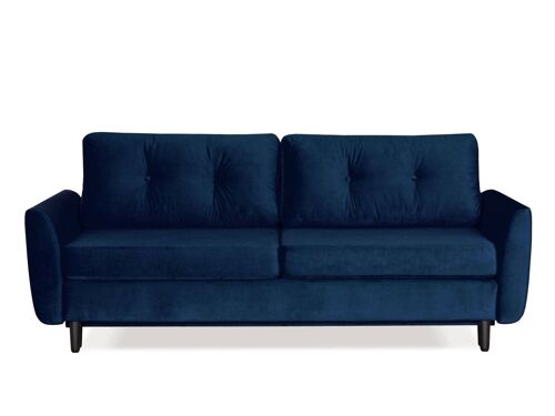 Nils - Canapé droit 3 places convertible - avec coffre de rangement - Velours Couleur - Bleu nuit