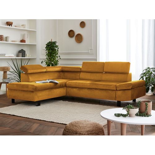 Nairobi - Canapé D'angle Convertible - En Velours - 5 Places - Avec Têtières - Gauche Couleur - Jaune