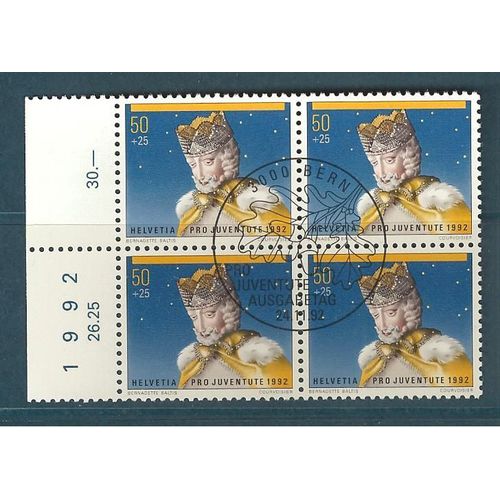 Suisse Année 1992 N° 1411 Roi Melchior Bloc De 4 Oblitérés