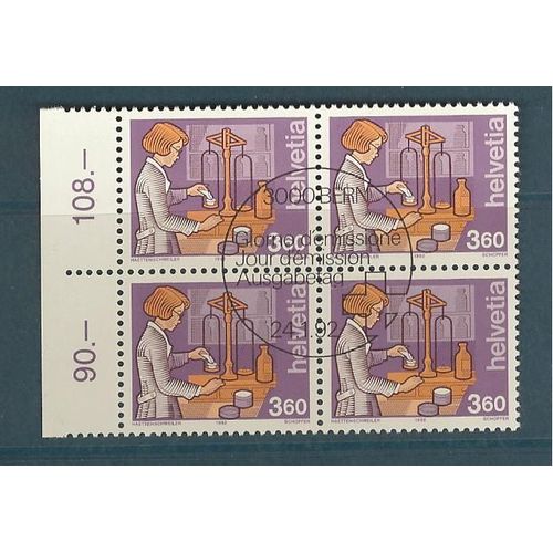 Suisse Année 1992 Métiers Infirmière Bloc De 4 Oblitération 1èr Jour