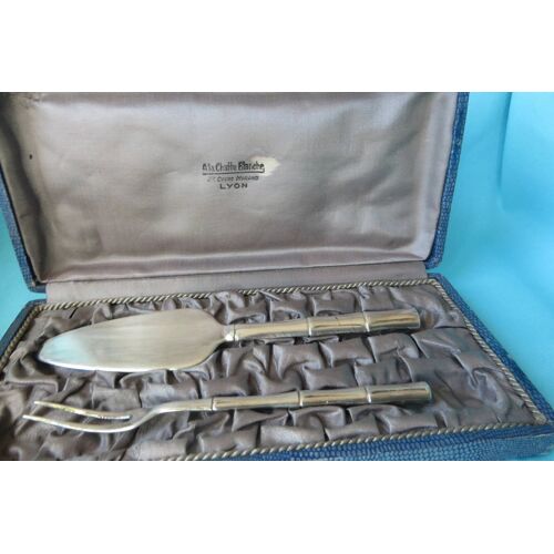 Ancien Coffret Service À Gâteau Métal Argenté