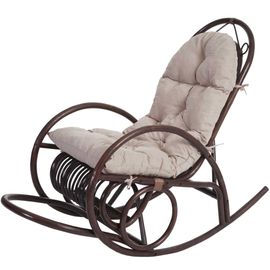 Fauteuil À Bascule Hwc-C40, Fauteuil Pivotant, Fauteuil En Rotin, Marron   Rembourrage Crème