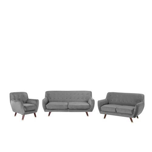 Ensemble Canapés Et Fauteuil En Velours Gris 6 Places Bodo