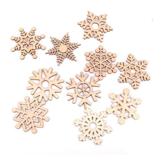 Xm 10 Pièces De Noël En Bois Flocons De Neige Suspendus Ornement Décoration Goutte Pendentifs Peinture À La Main Bois Naturel Flocon De Neige Artisanat A35