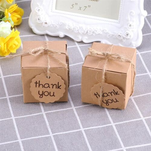 Xm 20 Pièces/10 Ensembles Kraft Papier Boîte À Bonbons Avec Carte De Remerciement Fête Faveurs Emballage Cadeau Traite Goodies Boîtes De Mariage Anniversaire A35