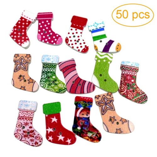 Xm Boutons En Bois Colorés En 2 Trous Bottes Formes De Boutons En Bois Naturel Pour Bricolage Couture Artisanat Décoration De Maison De Noël A3