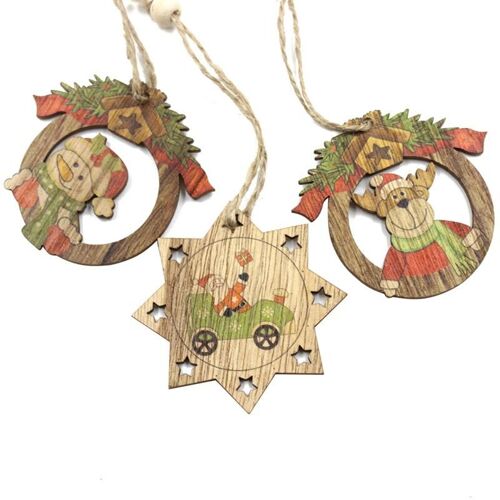 Xm 3 Pièces Arbre De Noël Bois Suspendu Pendentif Décoration Arbre De Noël Pendentif Bois Peinture Artisanat Pour Noël Fête Fournitures A35