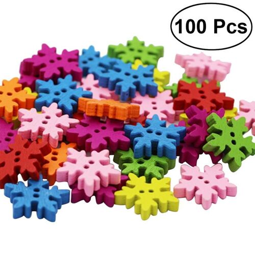 Xm Boutons De Neige Colorés Pour Enfants 100 Pièces Vêtements Bricolage Collection Flocons De Neige En Bois 18mm Décoration A3
