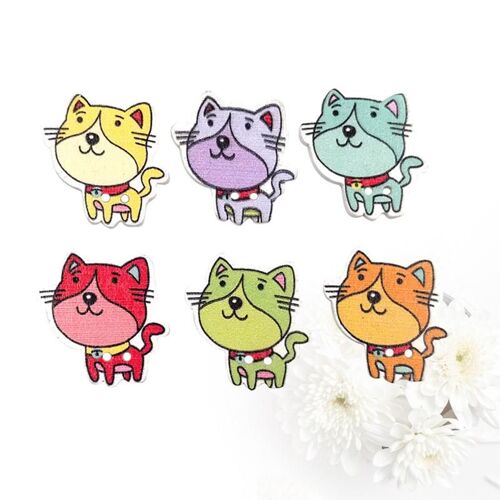 Xm Boutons Décoratifs En Bois Motif De Chat En Forme De Chat Pour Enfants Tricot Accessoires De Couture Vêtements Imprimés Artisanat A3