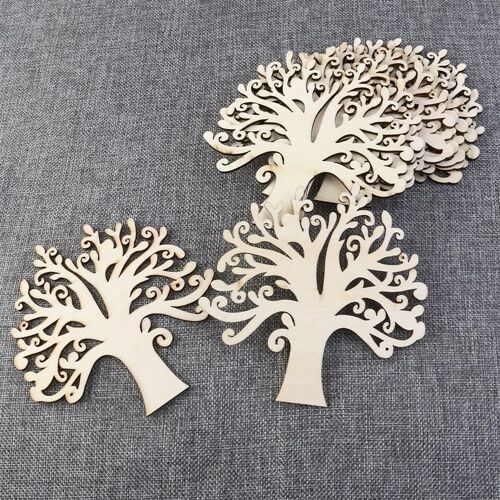 Xm 10 Pièces Peinture À La Main Bois Arbre Artisanat Blanc Bois Arbre Embellissements Pour La Maison Artisanat Embellissements Fournitures A35