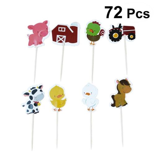 Xm 72 Pièces Mignon Dessin Animé Animaux Tasse Décoration De Gâteau Ferme Sur Le Thème Fruits Pics Pour Anniversaire Bébé Douche Fête Décoration De Gâteau A2