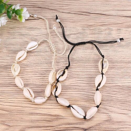 Xm 2 Pièces Bricolage Fête Faveurs Femmes Coquille Perlée Bracelet De Cheville Noir Et Blanc Fil Main Cheville Bijoux Pour Cadeau A35