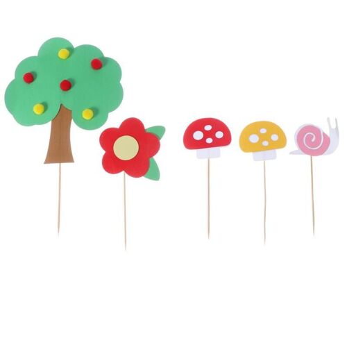 Xm 15 Pièces Dessin Animé Forêt Thème Gâteau Topper Floral Décoratif Bébé Douche Enfants Jour Cupcake Pics Gâteau Insérer Fournitures De Fête A2