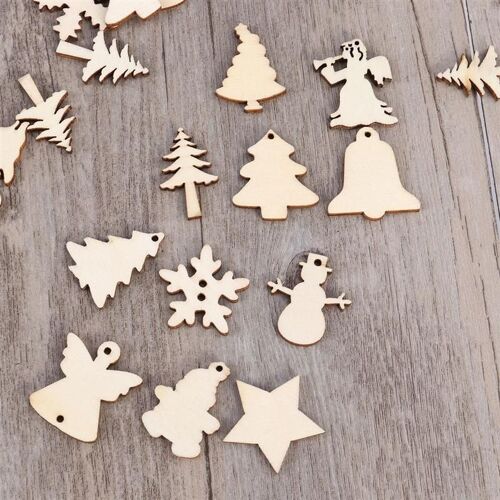 Xm 50pcs Bricolage En Bois Artisanat Arbre De Noël Bonhomme De Neige Flocon De Neige Non Fini Tranches Suspendus Ornement Bricolage Artisanat Pour Décor De Noël A35