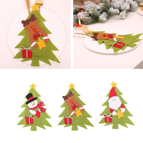 Xm 3 Pièces Noël Cutter Et Fourchette Sac Père Noël Bonhomme De Neige Elk Cuisine Couverts Supports De Vaisselle Poches Noël Table Décor A35