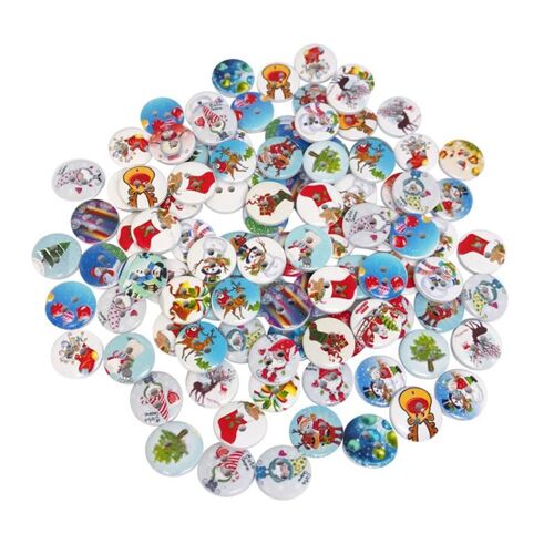Xm 100 Pièces 1.5cm Noël Boutons En Bois Avec Motif De Couleur De Noël Pour La Couture Scrapbooking Multicolore Bricolage Boutons De Couture A35