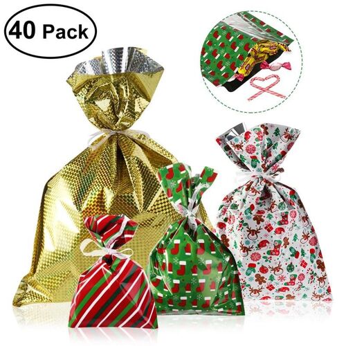 Xm Nicexmas-Sacs Cadeaux À Cordon De Noël 40 Pièces Sac D'emballage Grande Taille Pour Fête De Noël Sacs Décoratifs Pour La Maison Ou Mariage A45