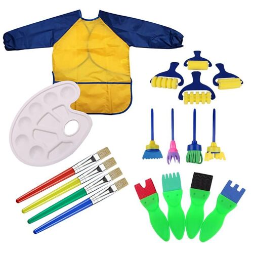 Xm Lot De/18 Brosses En Tissu Pour Bricolage Brosses En Éponge Peintes Palette Et Tablier Accessoires En Tissu Éducation Précoce Colorée