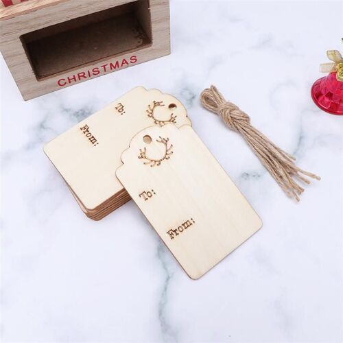 XM Etiquettes cadeaux en bois naturel A35 50 pièces étiquette décorative pour fête de noël et nouvel an carte cadeau de mariage 50 cordes