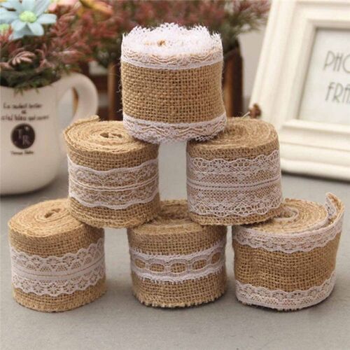 Xm Artistique Jute Toile De Jute Rouleaux Ruban De Hesse Avec Dentelle Vintage Rustique Décoration De Mariage Ornement Toile De Jute Faveur De Mariage
