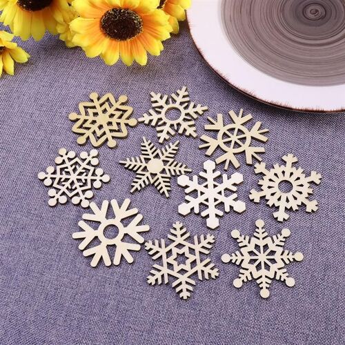 Xm 10 Pièces En Bois Flocon De Neige Artisanat Pour Nouvel An Fête De Noël Décoration Découpe Étiquette En Bois Pendentif Suspendu Bricolage Artisanat Flocon De Neige A35