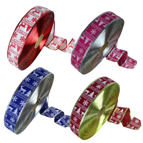 XM Décoration de cerf en lin imité 2m 5 couleurs emballage cadeau ruban d'arbre de noël 5cm