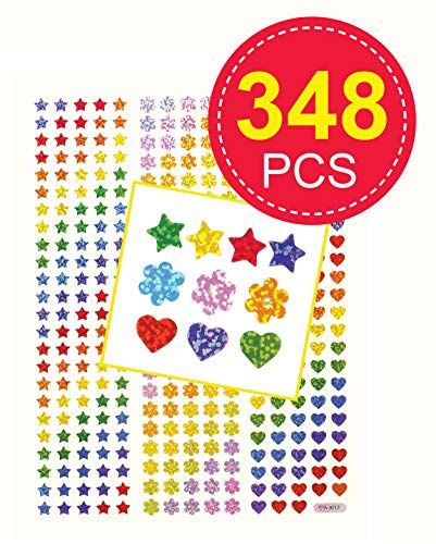 Baker Ross Mini Holographic Stickers 3 Assorted Shapes For Kids To Decorate Crafts & Cards Scrapbooking (Pack Of 348)