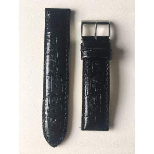 Bracelet Cuir Noir Brillant Grain Alligator 22 Mm Boucle Ardillon Acier De Montre Mixte Guess