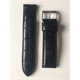 Bracelet Cuir Noir Brillant Grain Alligator 22 Mm Boucle Ardillon Acier De Montre Mixte Guess