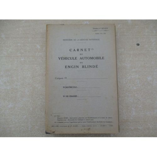 Carnet De Véhicule Ou Engin Blindé