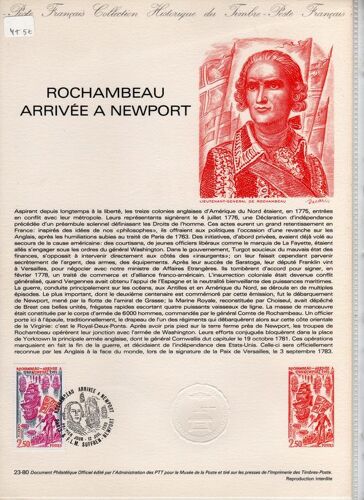 Document Philatelique Officiel N°23-80 - Rochambeau Arrivee A Newport (N°2094 Yvert Et Teillier)