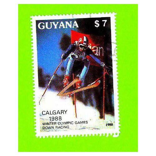 Timbre Oblitéré Used Mint Stamp Selo Carimbado Calgary 1988 Winter Olympic Games Down Racing $ 7 Guyana 1988