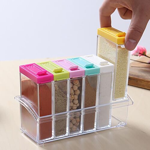 Xm Ensemble De Pots À Épices Transparent Sel Bouteille D'assaisonnement Couvercle Coloré Condiment De Cuisine Cruet Conteneur De Stockage