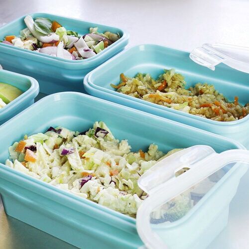 Xm Boîte À Lunch Silicone 3 Pièces Conteneur Pliable De Stockage Des Aliments Bento Micro-Ondable Portable Pique-Nique Camping Rectangle Boîte D'extérieur